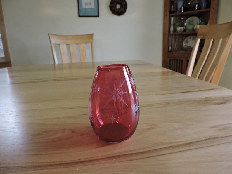 Bartlett Collins Atomic Star Vase Small Vintage Ruby Stained Etsy