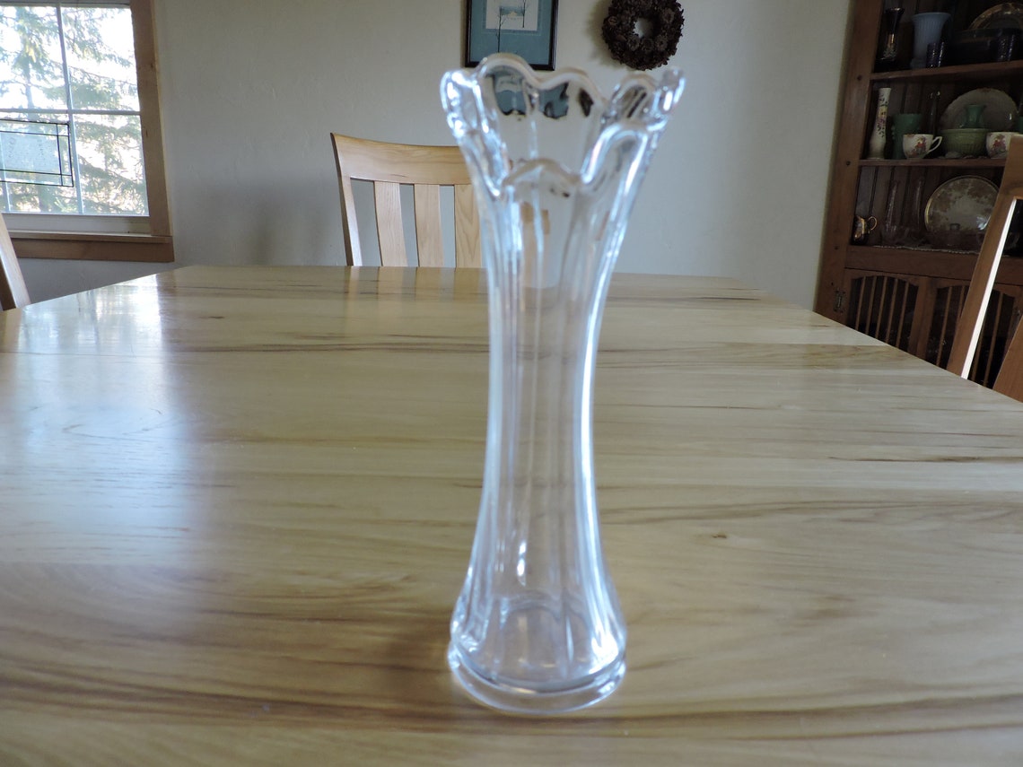 Swung Glass Bud Vase Antique Clear Glass Bud Vase Ribbed Etsy