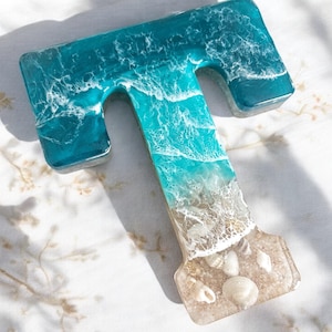 Ocean Designed Epoxy Letter | 7 Inch | Hand Crafted Coastal Epoxy Letters | Beach House | Housewarming | Beach Wedding