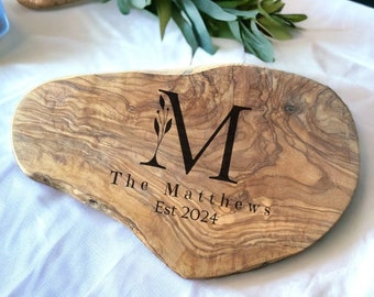 Engraved Olive Wood Cutting Board | Custom Serving Board | Personalized Wedding Engagement Gift | Housewarming | Charcuterie Cheese Board