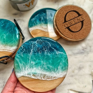 Personalized Wood & Resin Coaster Set | Beach Wedding | Housewarming | Beach House | Coastal Decor |  Wedding Favors | Gifts for Couples |