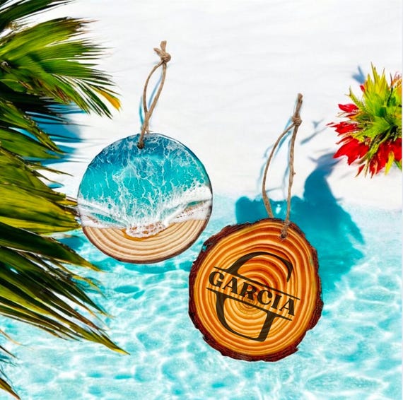 Personalized Coastal Ornament | Housewarming Gift | Epoxy x Acacia Wood | Florida