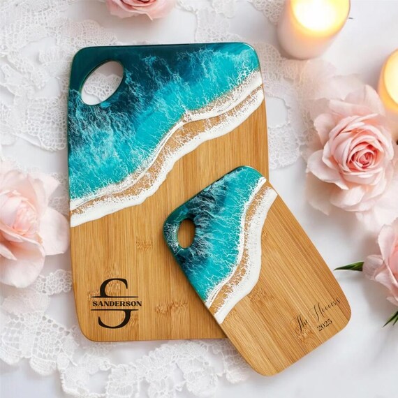 Personalized Ocean Designed Bamboo Cutting Board | Engraved Coastal Gift | Coastal Kitchen Decor | Beach House | Beach Wedding | Anniversary