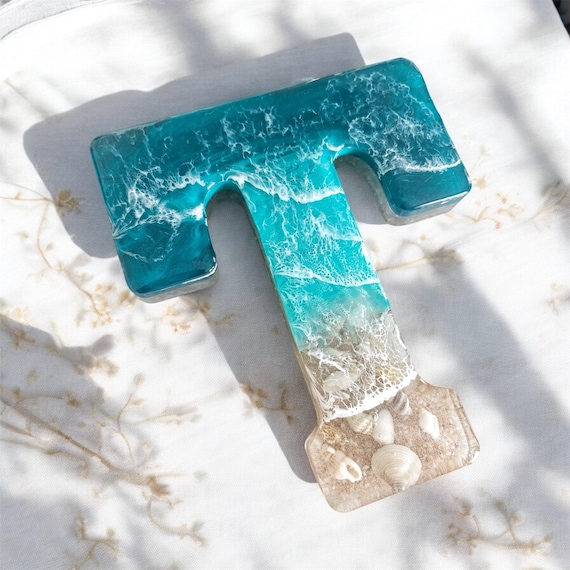 Ocean Designed Epoxy Letter | 7 Inch | Hand Crafted Coastal Epoxy Letters | Beach House | Housewarming | Beach Wedding