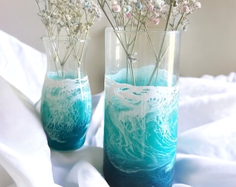 Vase à fleurs en résine océan | Vase floral nuptiale | Vase côtier | Maison de plage | Cadeau fête des mères | Mariage sur la plage | Fleurs d'anniversaire