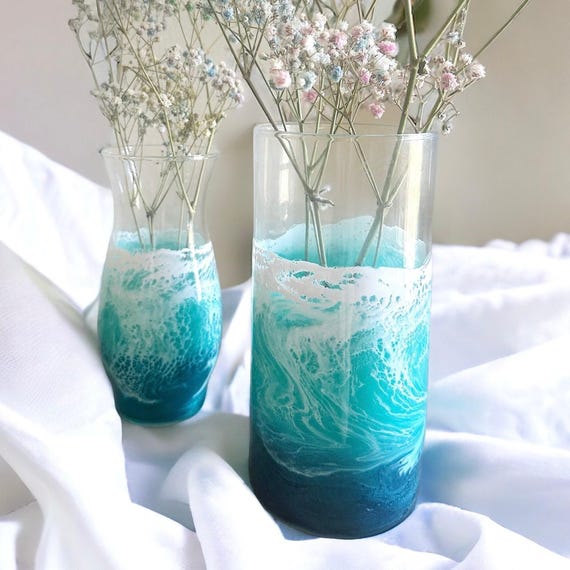 Ocean Resin Flower Vase | Bridal Floral Vase | Coastal Vase | Beach House | Mothers Day Gift | Beach Wedding | Anniversary Flowers