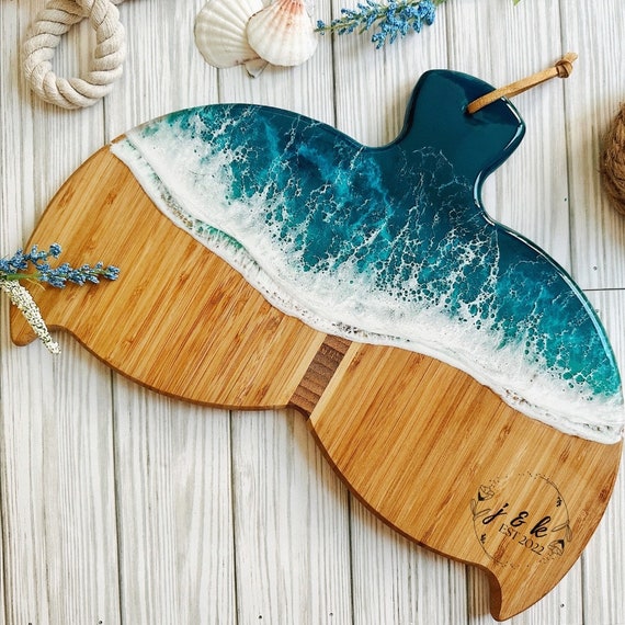 Engraved Whale Tail Serving Board | Ocean Resin Decor  | Housewarming | Beach house | Beach Wedding Gift |