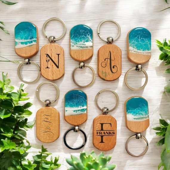 Personalized Ocean Epoxy Key Chain | Custom Engraved Gift | Beach Decor | Coastal Style | Key Ring