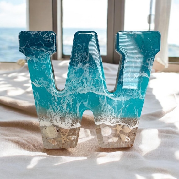 Ocean Designed Epoxy Letter | 7 Inch | Hand Crafted Coastal Epoxy Letters | Beach House | Housewarming | Beach Wedding