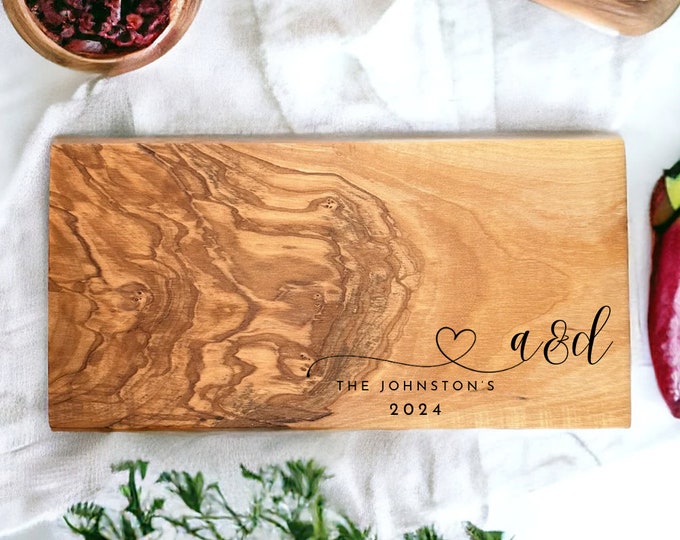 Engraved Olive Wood Cutting Board | Custom Serving Board | Personalized Wedding Engagement Gift | Housewarming | Charcuterie Cheese Board