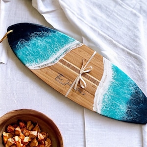 Engraved Bamboo and Ocean Surfboard | Engraved | Serving Board | Ocean | Coastal Home | Charcuterie | Welcome Home Gift | Beach House |