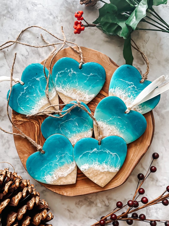 Ocean Heart Ornament | Hand Crafted| Resin & Acrylic | Coastal Christmas | Florida Sand | Christmas in July | Coastal Home Decor