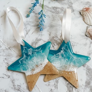 Ocean Star Ornament | 3 Inch | Resin & Wood | Star Ornament | Florida Sand | Christmas in July | Home Decor