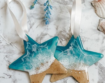 Ocean Star Ornament | 3 Inch | Resin & Wood | Star Ornament | Florida Sand | Christmas in July | Home Decor