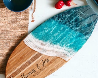 Ocean Resin Surf Board | Engraved | Serving Board | Ocean | Coastal Home | Charcuterie | Welcome Home Gift | Beach House | Grazing Board