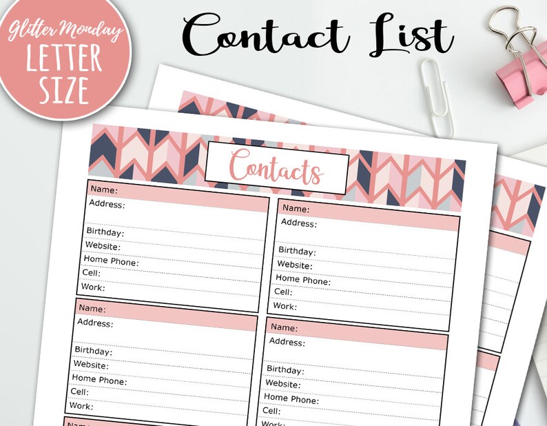 Contact List Printable Address Book Contacts Page Record Etsy