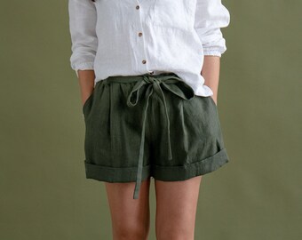 Green Linen Shorts - Etsy Australia