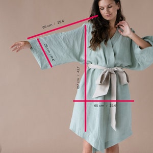 Linen Bath Robe KIMONO style Short Linen robe gift for her image 8