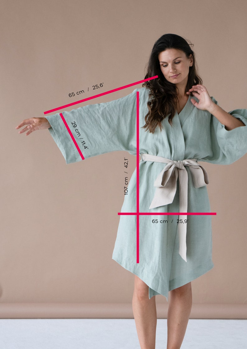 Linen Bath Robe KIMONO style Short Linen robe gift for her image 8