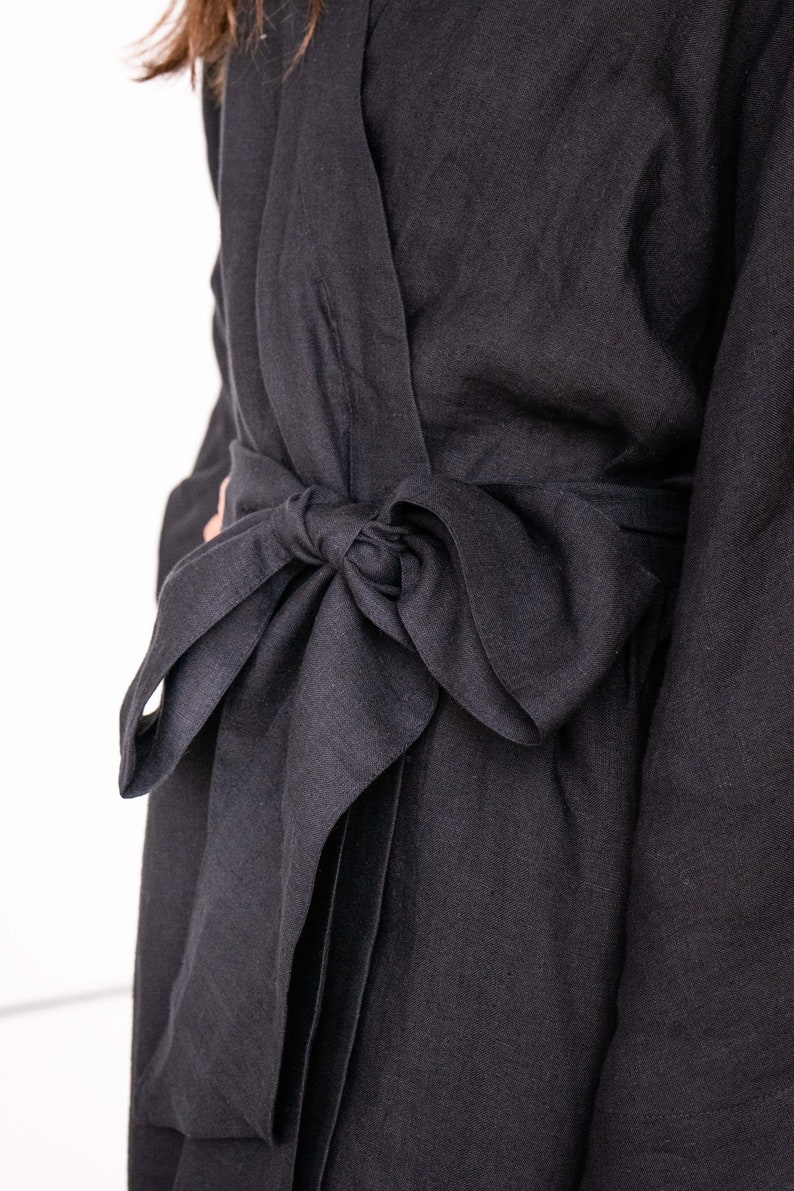 Linen Bath Robe KIMONO style Short Linen robe gift for her image 6