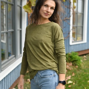 Linen jersey top | boat neck and long sleeves