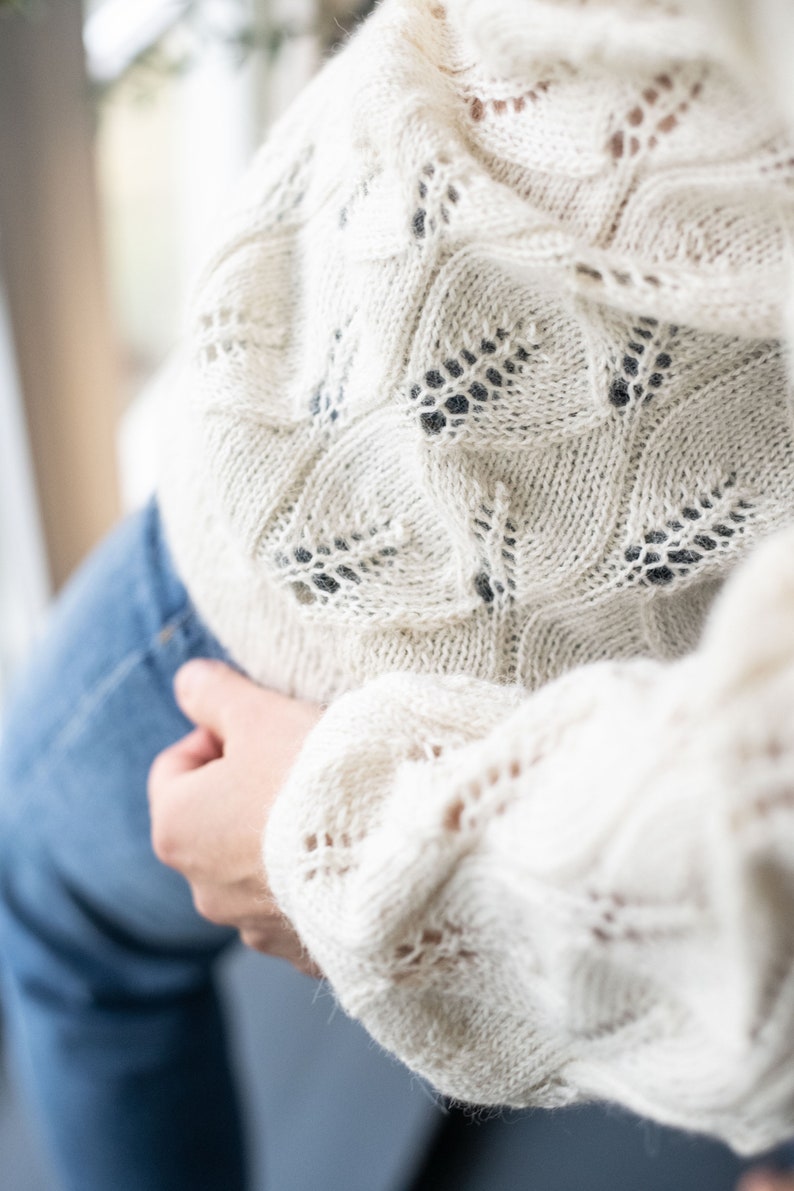 White Alpaca wool sweater, hand knitted pullover for woman, cable knit woman alpaca sweater image 6