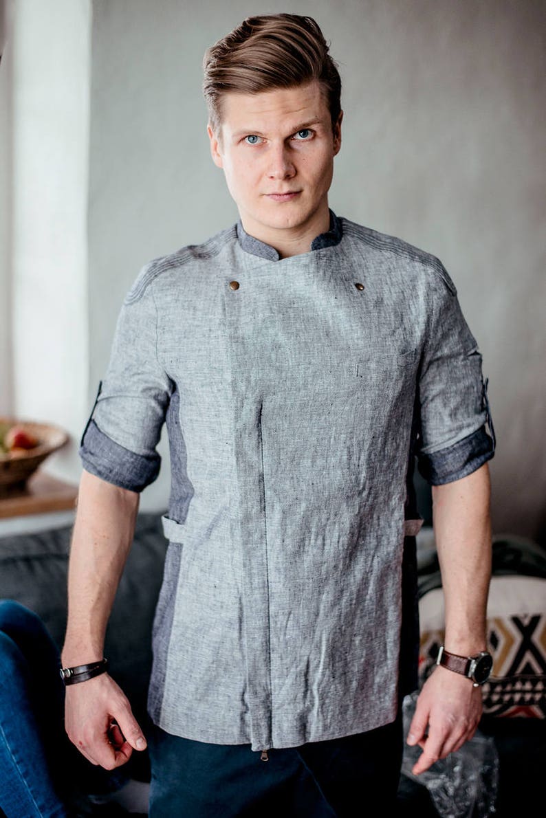 Linen Chef Jacket for Men, 3/4 sleeve image 1