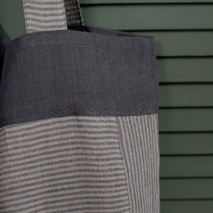 Linen spacious tote bag, beach shoulder bag, large shopping tote bag gray stripes bag image 2