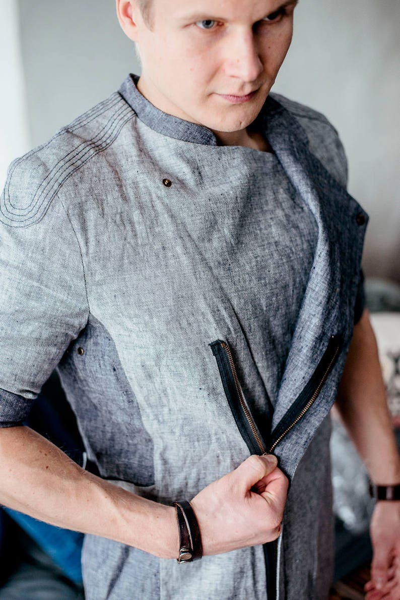 Linen Chef Jacket for Men, 3/4 sleeve image 6