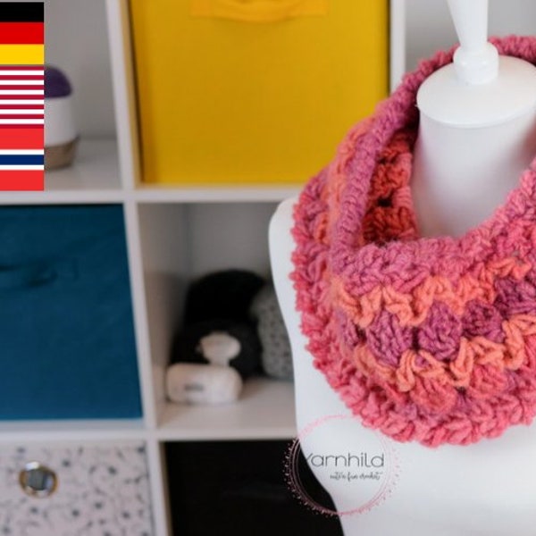 Crochet cowl pdf pattern- chunky cowl- Heklet hals, heklemønster - Loopschal, Häkelanleitung