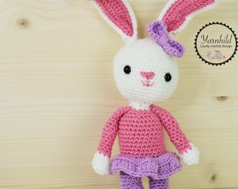 Amigurumi bunny girl. Crochet downloadable pdf pattern for an amigurumi bunny plush toy.