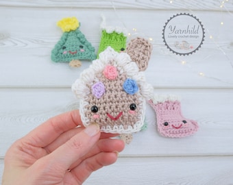 Crochet gingerbread house pattern. Printable pattern, crochet ornament gingerbread house for your Christmas tree. Cute amigurumi house!