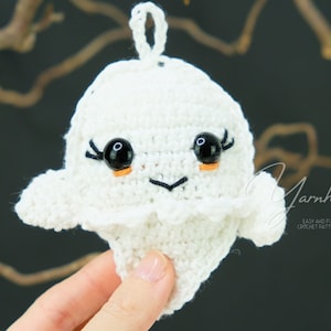 Cute and easy crochet Halloween ghost. Printable crochet PDF pattern for amigurumi/ragdoll ghost. Friendly ghost