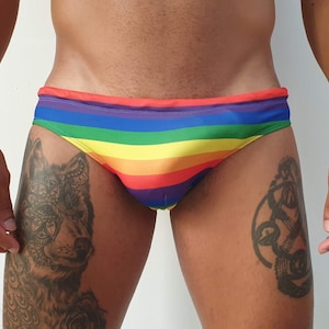 Men&#39;s Gay Pride LGBT Flag Swim Trunks. Handmade. High-quality. Lined and drawstring. Limited edition.