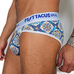 Men’s Fun Print Bikini Brief – Handmade Gay Slip Underwear – Colorful Low-Rise Stretch Brief – XS to 4XL