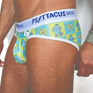 Men&#39;s boxer briefs, monsters, sexy gay men&#39;s underwear. Plain blue men&#39;s swim trunks. Handmade.