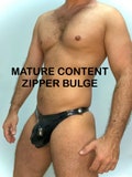 Black and red vinyl gay men's thong swimsuit with zipper. Sexy and erotic, very exclusive. 100% handmade.
