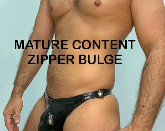 Zwarte en rode vinyl string badmode voor homoseksuele mannen met rits. Sexy en erotisch, heel exclusief. 100% handgemaakt