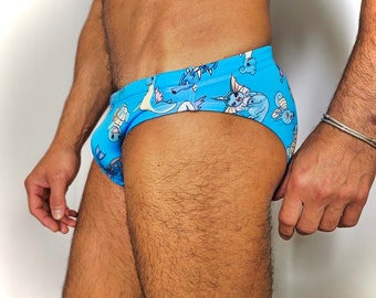 Men&#39;s blue video game briefs. 100% handmade. Premium Lycra. Very comfortable and sexy. Limited edition. Perfect for the beach and pool.