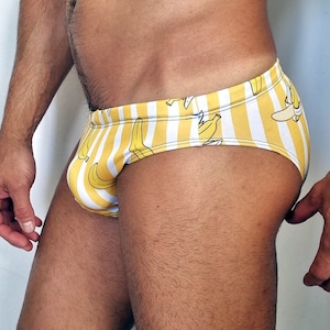 BADEANZUG für Herren, Gay-SLIP, Bananen, Bananen, 100 % handgefertigt. Kordelzug und Innenfutter. Maximale Qualität und Komfort