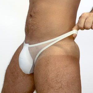 BAÑADOR tanga hombre transparente blanco gay lycra 100% hecho a mano. muy comodo y atractivo