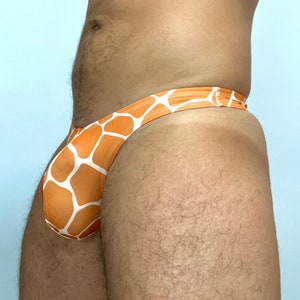 Gay Men&#39;s Tanga Giraffe Animal Jungle Lycra Premium Sexy Bulge Push Up Orange