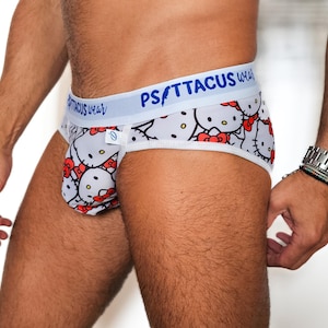 Men’s White Kitty Boxer Briefs – Handmade Cute Cat Print Underwear | XS–4XL | Gift for Cat Lovers