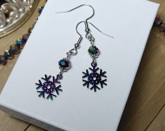 Rainbow Metal Snowflake Earrings