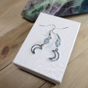 Crescent Moon Earrings with Dragon Vein Agate