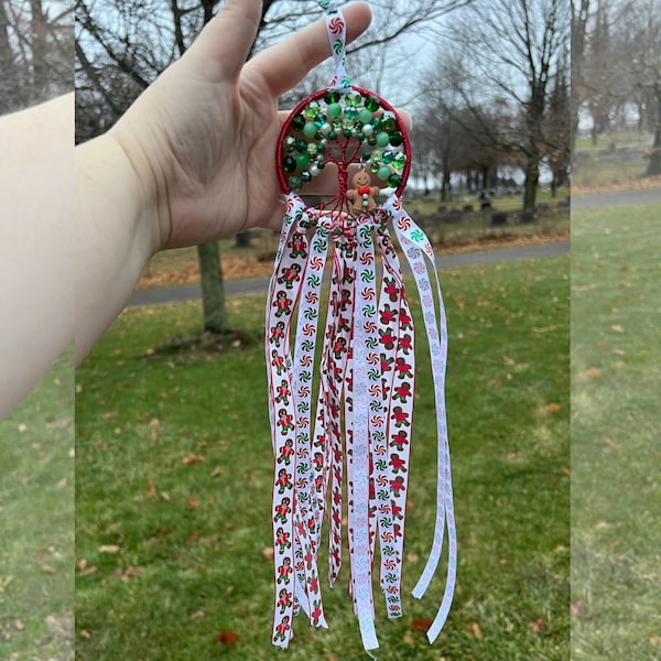 Christmas Gingerbread  Tree of Life Wall Hanging, Wire Wrapped Tree of Life Wall Art with Ribbons