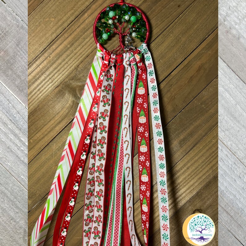 Christmas Ribbon Man Christmas Tree of Life Wall Hanging: Beaded Wire Art With Holiday ...