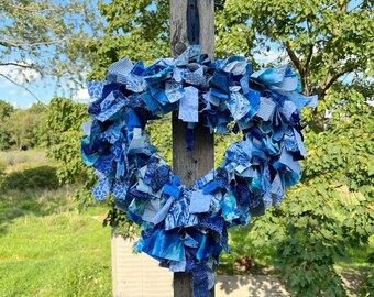 Blue Heart Rag Wreath