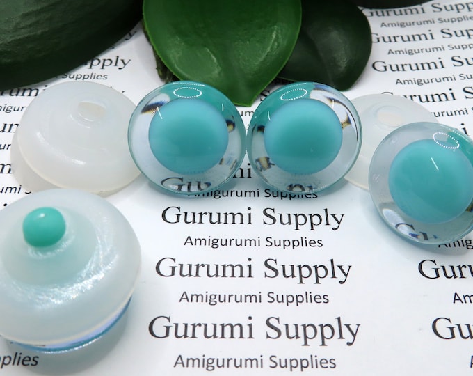25mm Clear Iris with a Centered Teal Pupil Trap Safety Eyes and Washers: 1 Pair - Doll / Amigurumi / Animal / Creations / Crochet / Monster