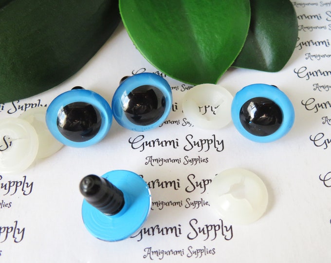 18mm Hand Painted Blue Iris Black Pupil Round Safety Eyes and Washers: 2 Pairs - Dolls / Amigurumi / Animals / Toy / Crochet / Knit
